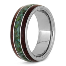 Chrysocolla Ring With Bubinga Wood Inlays, Tungsten Wedding Band-3589