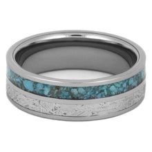 Crushed Turquoise Wedding Band With Gibeon Meteorite-3550