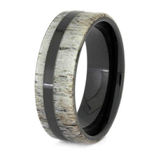 Black Ceramic Ring, Deer Antler Wedding Band-2616