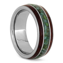 Chrysocolla Ring With Bubinga Wood Inlays, Tungsten Wedding Band-3589