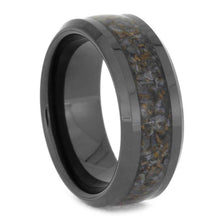 Black Ceramic Wedding Band With Crushed Dinosaur Bone Inlay-SIG3027