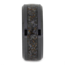 Black Ceramic Wedding Band With Crushed Dinosaur Bone Inlay-SIG3027