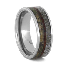 Camo Wedding Band With Deer Antler And Kingwood, Tungsten Ring-3440