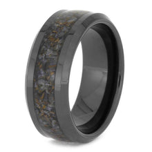 Black Ceramic Wedding Band With Crushed Dinosaur Bone Inlay-SIG3027