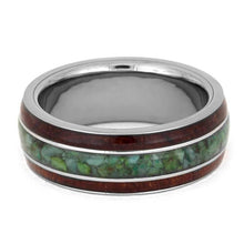Chrysocolla Ring With Bubinga Wood Inlays, Tungsten Wedding Band-3589
