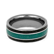 Malachite Ring With Dinosaur Bone, Tungsten Wedding Band-3685