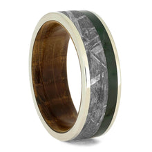 Gibeon Meteorite Ring With Green Jade, Whiskey Barrel Wedding Band-3824