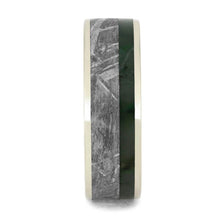 Gibeon Meteorite Ring With Green Jade, Whiskey Barrel Wedding Band-3824