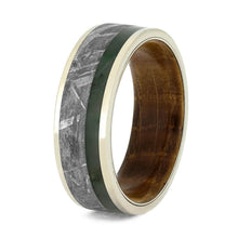 Gibeon Meteorite Ring With Green Jade, Whiskey Barrel Wedding Band-3824