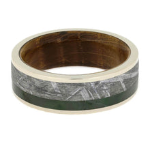 Gibeon Meteorite Ring With Green Jade, Whiskey Barrel Wedding Band-3824