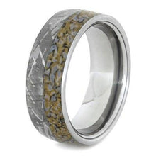 Dinosaur Bone Ring with Meteorite Inlay on a Polished Tungsten Band