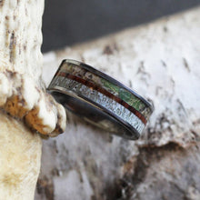 Camo Wedding Band With Deer Antler And Kingwood, Tungsten Ring-3440