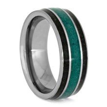 Malachite Ring With Dinosaur Bone, Tungsten Wedding Band-3685