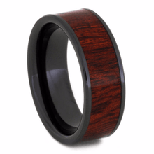 Mens Wedding Band  Black Ceramic Rings For Men With Bloodwood Inlay