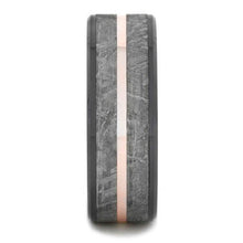 Rose Gold Meteorite Ring In Beveled Black Ceramic Band-2595