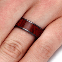 Mens Wedding Band Black Ceramic Rings For Men With Bloodwood Inlay (5)