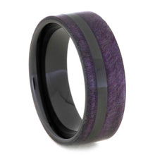 Purple Box Elder Burl Wood Ring With Black Ceramic-2103
