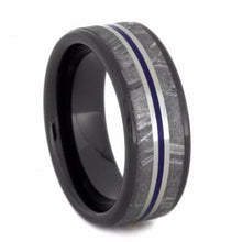 Meteorite Wedding Band and Black Ceramic Ring-2204