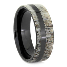 Black Ceramic Antler Ring, Deer Antler Wedding Band-2616