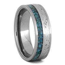 Crushed Turquoise Wedding Band With Gibeon Meteorite-3550