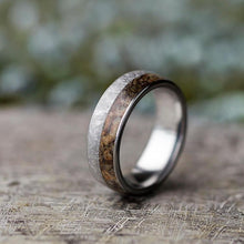 Dinosaur Bone Ring with Meteorite Inlay on a Polished Tungsten Band-1544