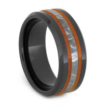 Meteorite Ring With Orange Enamel, Black Ceramic Wedding Band-2628