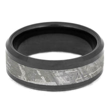 Beveled Black Ceramic Ring With Gibeon Meteorite Inlay-SIG3028