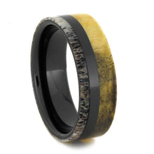 Mens Wedding Band Antler-Buckeye-Burl-Black-Ceramic(1)