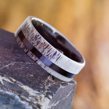 Black Ceramic Ring, Deer Antler Wedding Band-2616