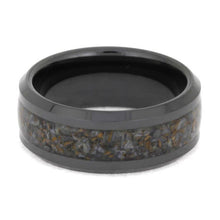 Black Ceramic Wedding Band With Crushed Dinosaur Bone Inlay-SIG3027