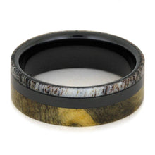 Mens wedding band Antler-Buckeye-Burl-Black-Ceramic(4)