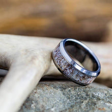 Deer Antler Wedding Band, Beveled Tungsten Ring-3616