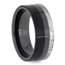 Masculine Black Ceramic And Ebony Ring, Meteorite Wedding Band, Space Jewelry-2551