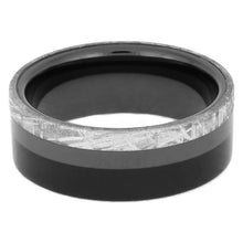 Masculine Black Ceramic And Ebony Ring, Meteorite Wedding Band, Space Jewelry-2551