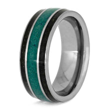 Malachite Ring With Dinosaur Bone, Tungsten Wedding Band-3685