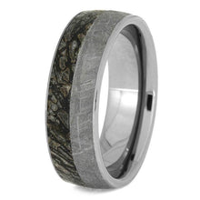 Tungsten Fossil Ring, Gibeon Meteorite Wedding Band With Dinosaur Bone-2605