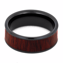 Mens Wedding Band  Black Ceramic Rings For Men With Bloodwood Inlay (4)