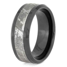 Beveled Black Ceramic Ring With Gibeon Meteorite Inlay-SIG3028
