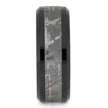 Beveled Black Ceramic Ring With Gibeon Meteorite Inlay-SIG3028