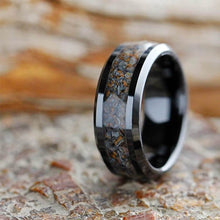 Black Ceramic Wedding Band With Crushed Dinosaur Bone Inlay-SIG3027