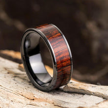 Wood Ring in Black Ceramic Wedding Band, Koa Wood-2934