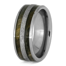Meteorite Wedding Band, Beveled Tungsten Ring With Buckeye Burl Wood-3760