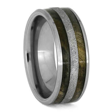 Meteorite Wedding Band, Beveled Tungsten Ring With Buckeye Burl Wood-3760