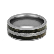 Meteorite Wedding Band, Beveled Tungsten Ring With Buckeye Burl Wood-3760