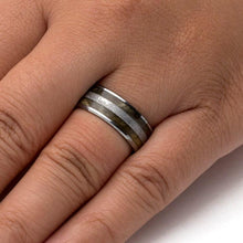 Meteorite Wedding Band, Beveled Tungsten Ring With Buckeye Burl Wood-3760