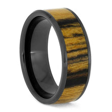 Black and White Ebony Wood Ring, Black Ceramic Wedding Band-3790