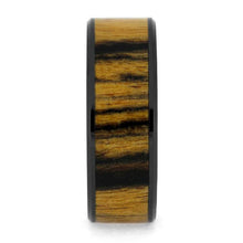 Black and White Ebony Wood Ring, Black Ceramic Wedding Band-3790