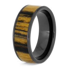 Black and White Ebony Wood Ring, Black Ceramic Wedding Band-3790