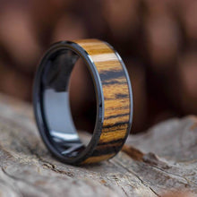 Black and White Ebony Wood Ring, Black Ceramic Wedding Band-3790