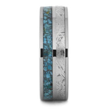 Crushed Turquoise Wedding Band With Gibeon Meteorite-3550